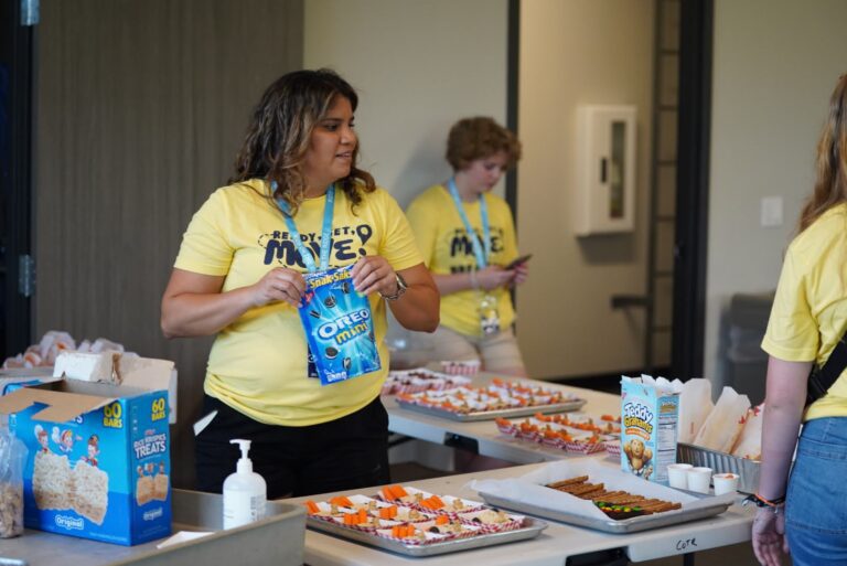 VBS Volunteers making a healthy snack for kids.